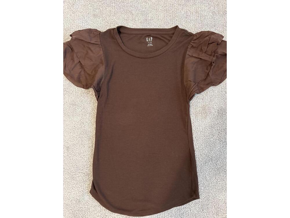GAP Brown Puff Sleeve Ribbed Top Size S Tall
